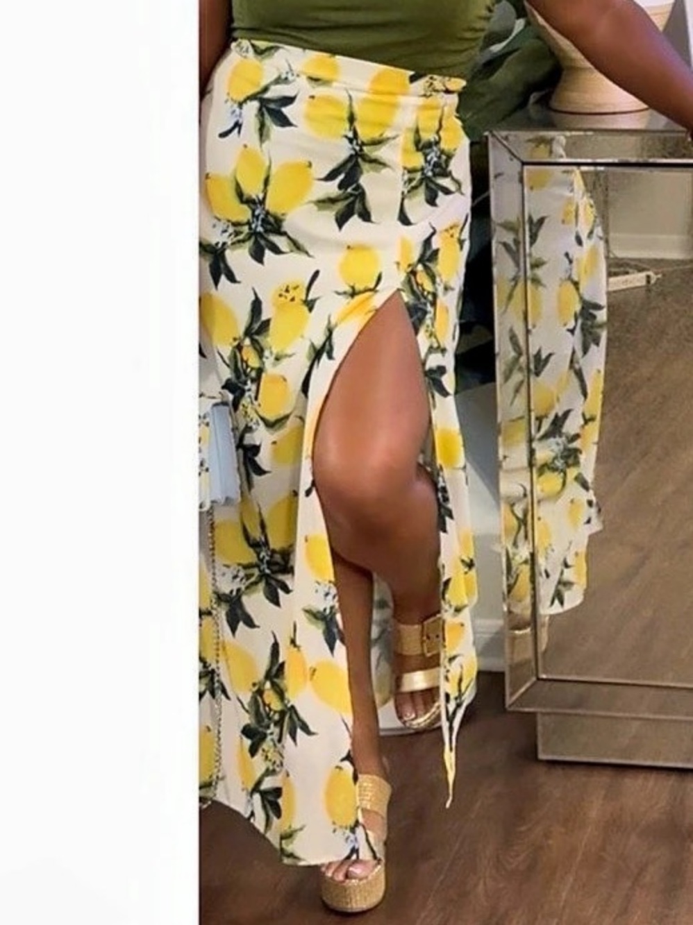 Lemon Maxi Skirt in White & Yellow